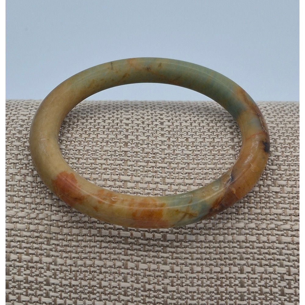 Vintage Quartz Bangle Bracelet Multi Color Natural Stone Marbled Swirl
